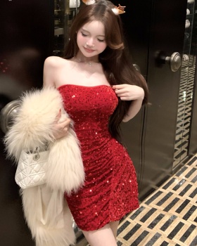 Wrapped chest banquet glitter irregular dress