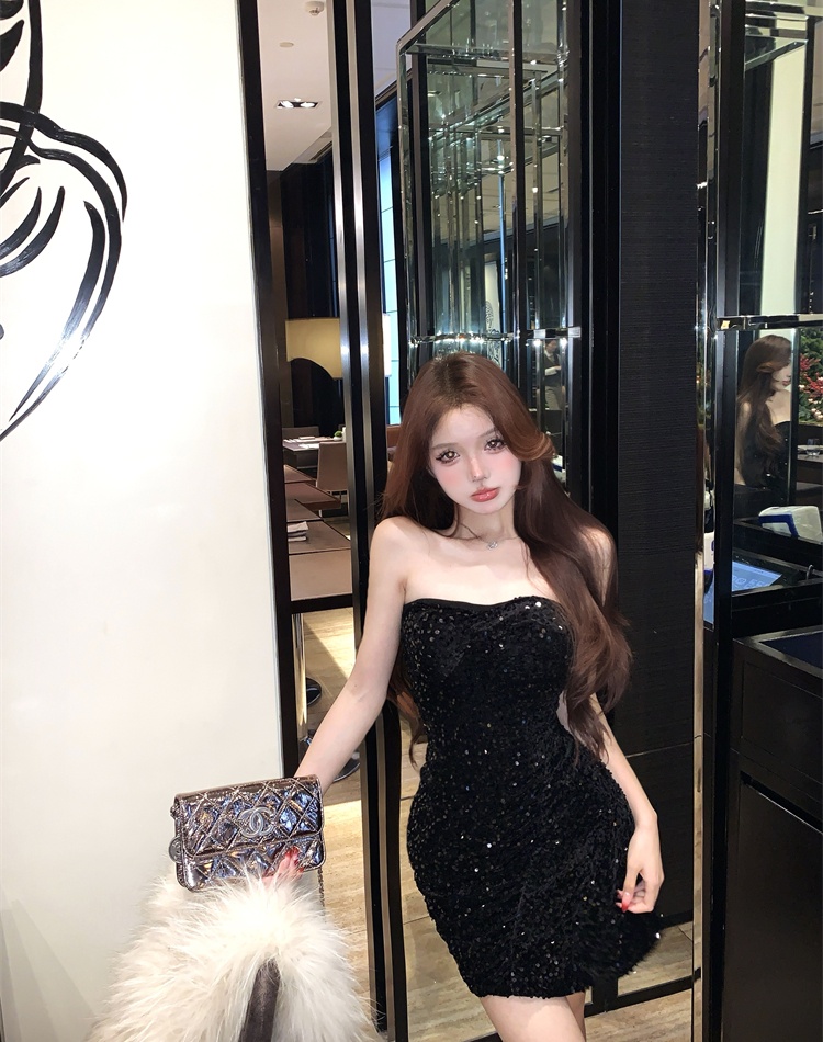 Wrapped chest banquet glitter irregular dress