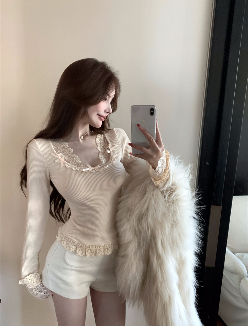 Slim lace bottoming shirt fashion autumn and winter tops