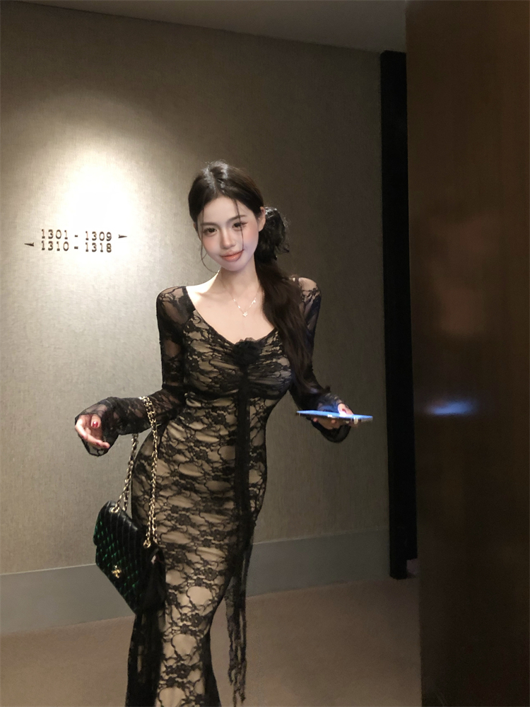 Slim flowers formal dress durian lace dress