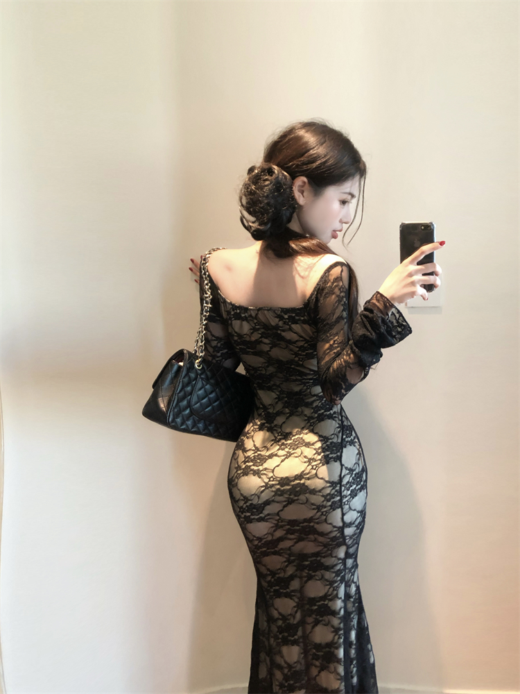 Slim flowers formal dress durian lace dress