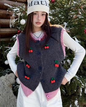 Mixed colors cherry sweater winter knitted vest for women