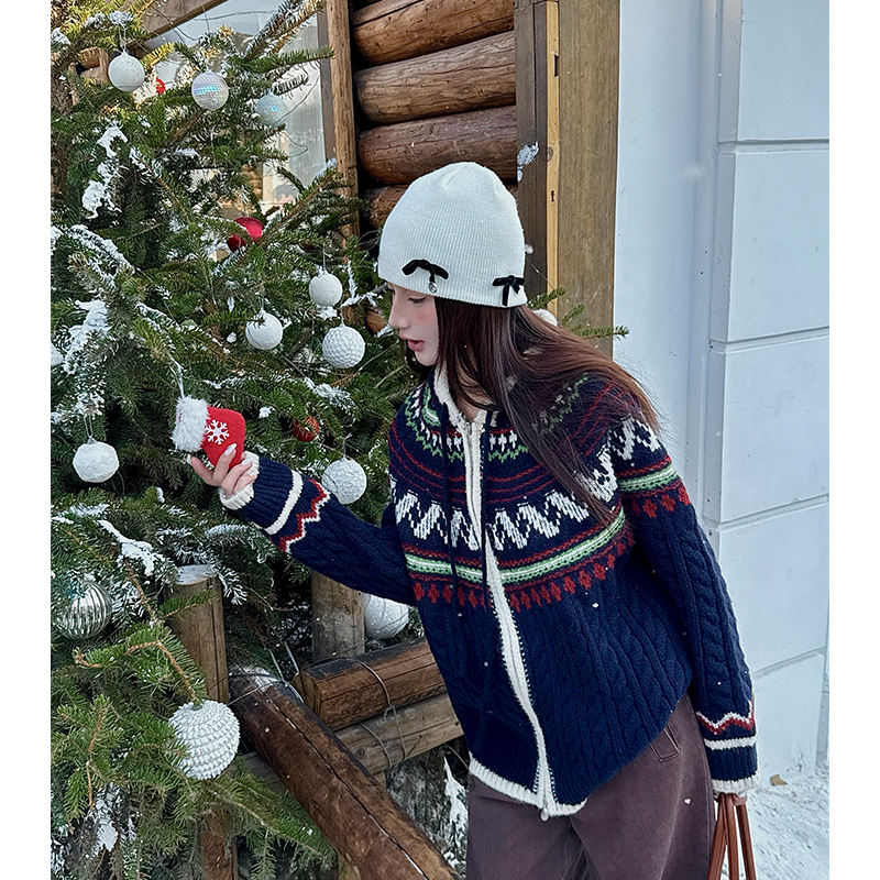 Thick christmas Korean style sweater loose thermal coat