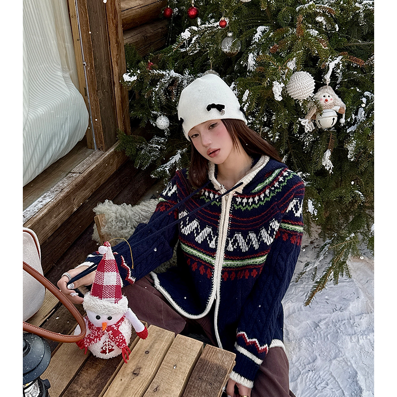 Thick christmas Korean style sweater loose thermal coat