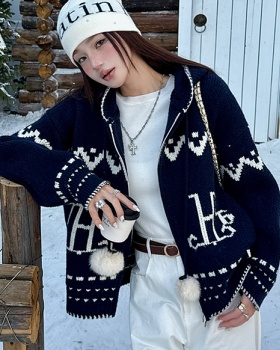 Hooded Casual tops lazy knitted cardigan for women