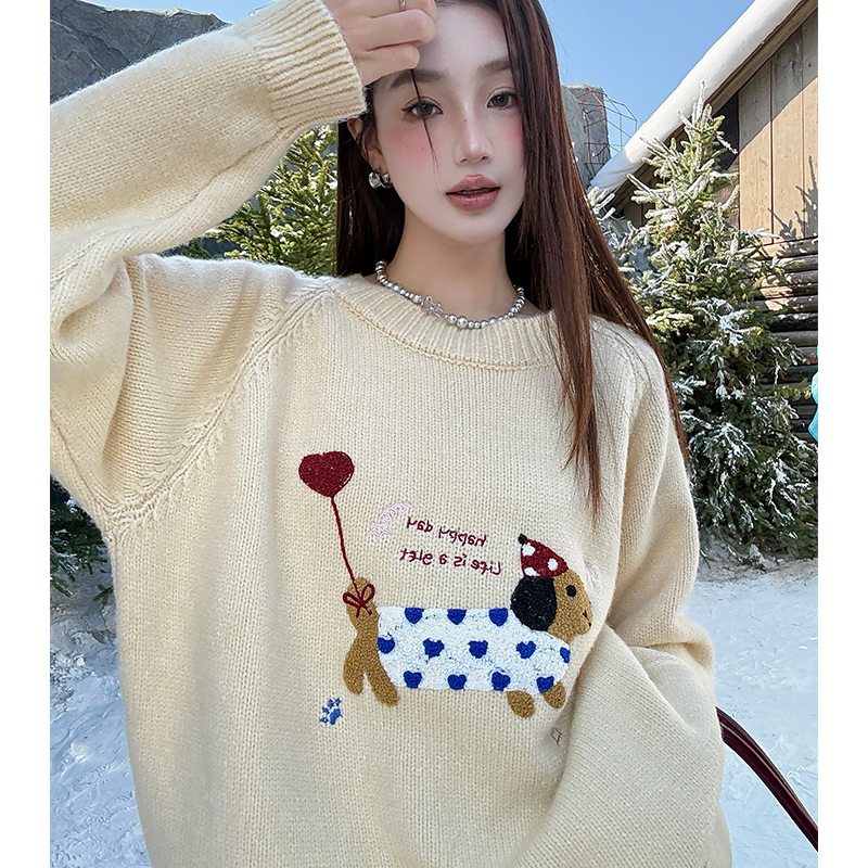 Puppy lazy sweater autumn and winter knitted tops