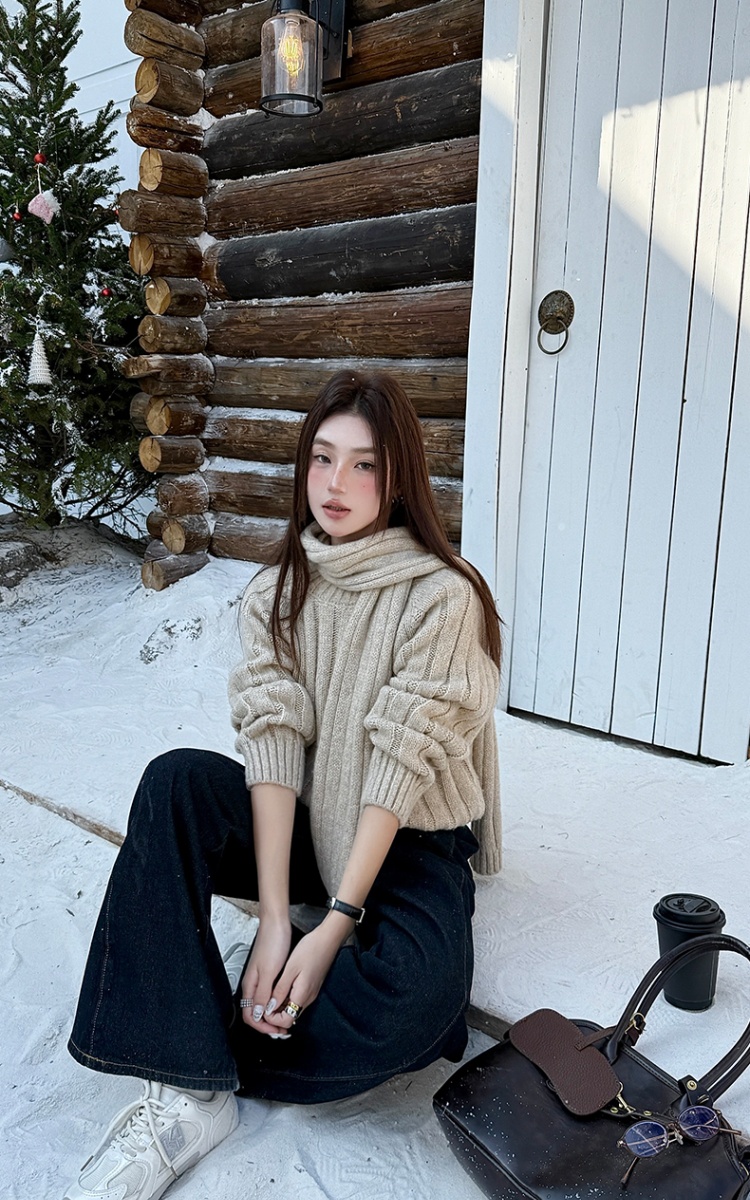 Slim all-match wool tops autumn and winter Casual scarf sweater