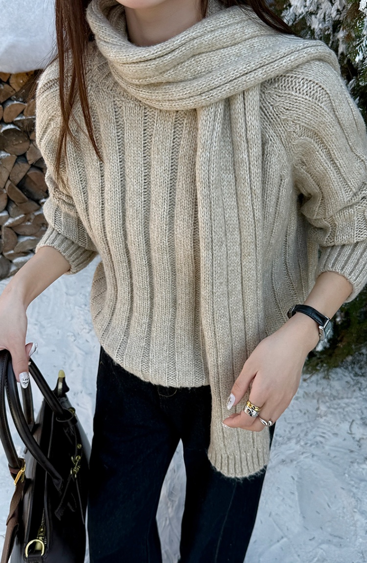 Slim all-match wool tops autumn and winter Casual scarf sweater