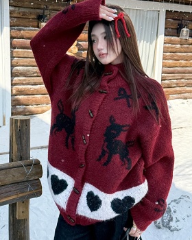 Bow christmas sweater thick fawn cardigan for women