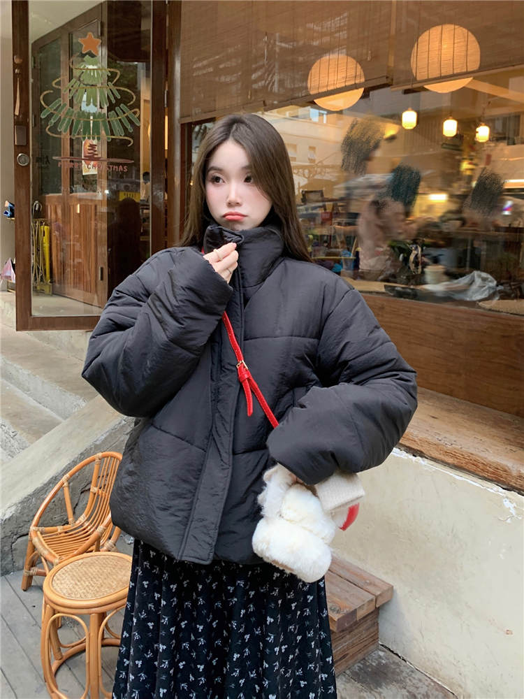 Drawstring cstand collar thick loose cotton coat