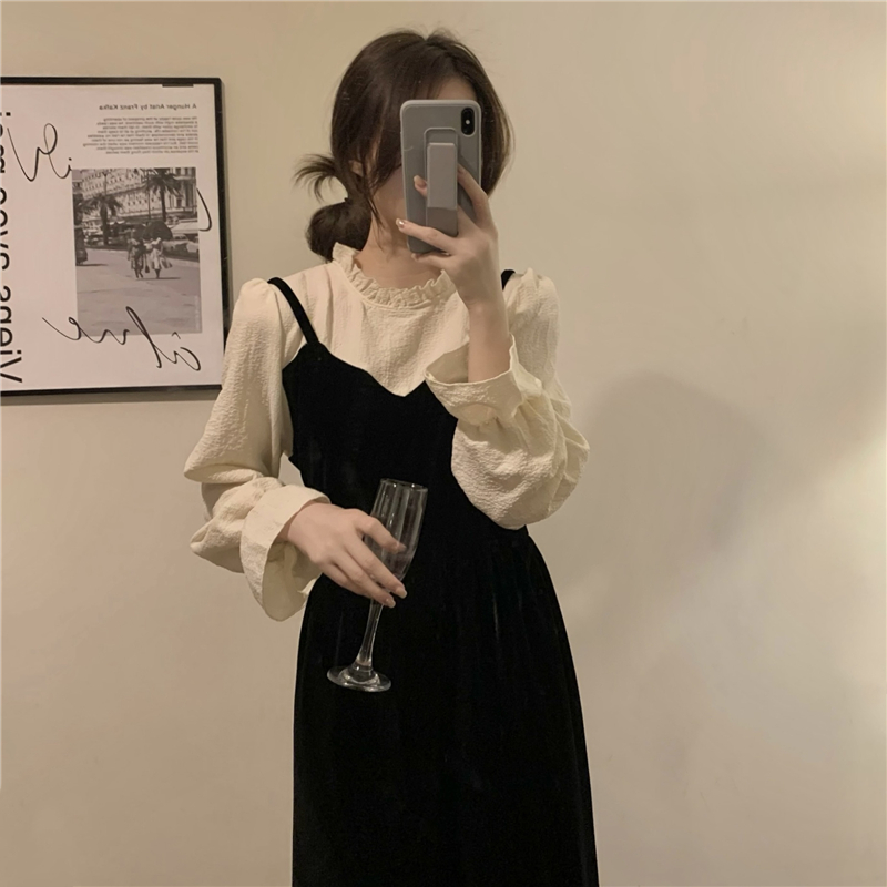 A-line velvet dress slim temperament long dress for women