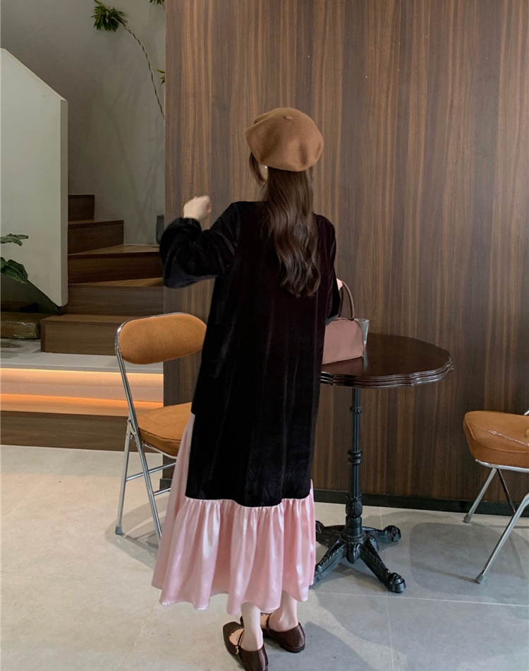 Casual velvet splice round neck long sleeve dress