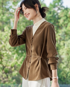 Splice spring tops cstand collar long sleeve shirt for women