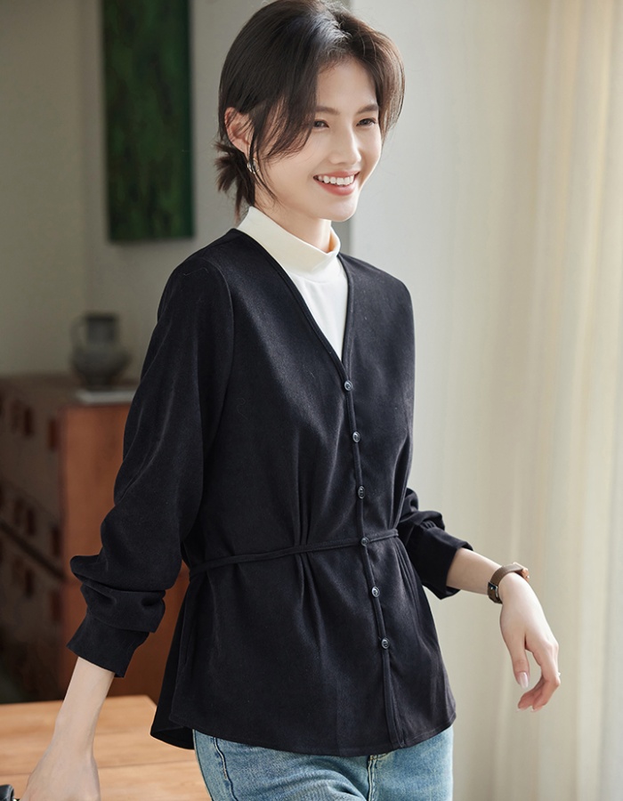 Splice spring tops cstand collar long sleeve shirt for women