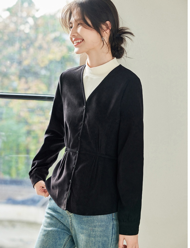 Splice spring tops cstand collar long sleeve shirt for women