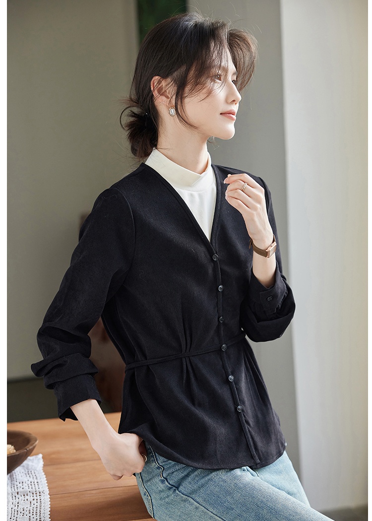 Splice spring tops cstand collar long sleeve shirt for women