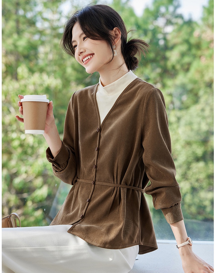 Splice spring tops cstand collar long sleeve shirt for women