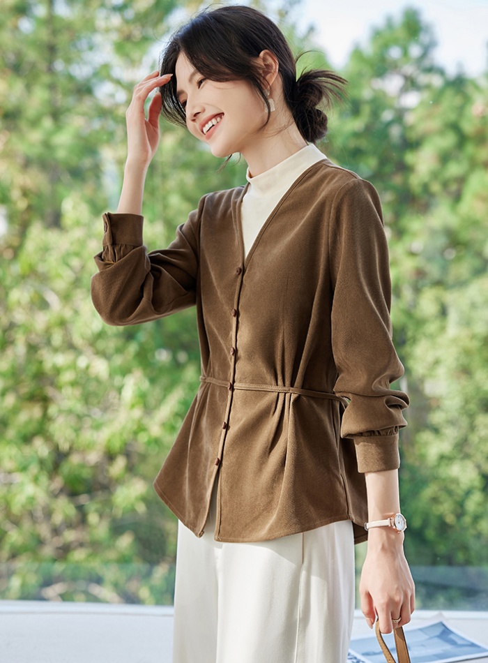 Splice spring tops cstand collar long sleeve shirt for women