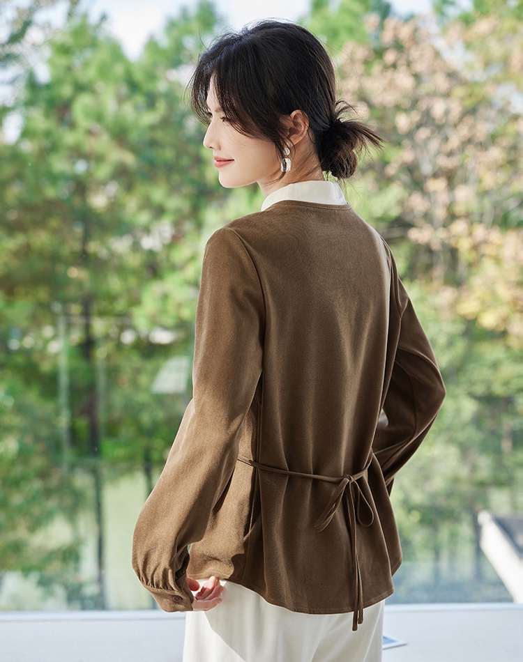 Splice spring tops cstand collar long sleeve shirt for women