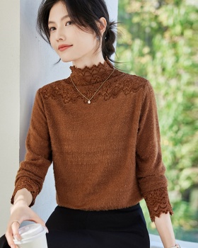 Lace spring tops splice bottoming shirt for women