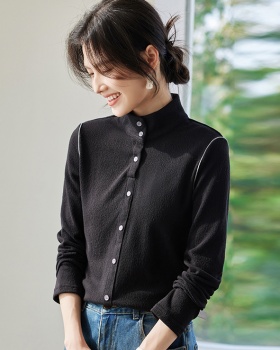 Splice all-match spring tops slim long sleeve shirt