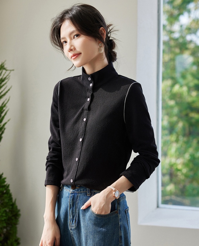 Splice all-match spring tops slim long sleeve shirt