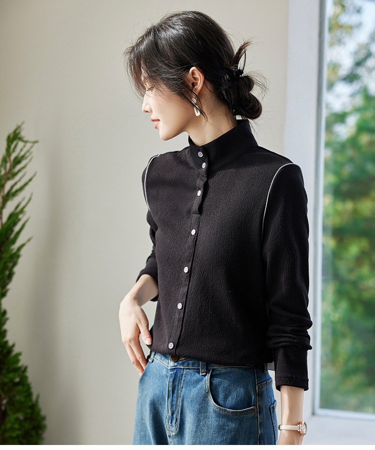 Splice all-match spring tops slim long sleeve shirt