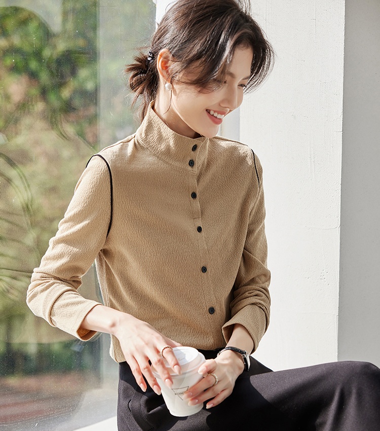 Splice all-match spring tops slim long sleeve shirt