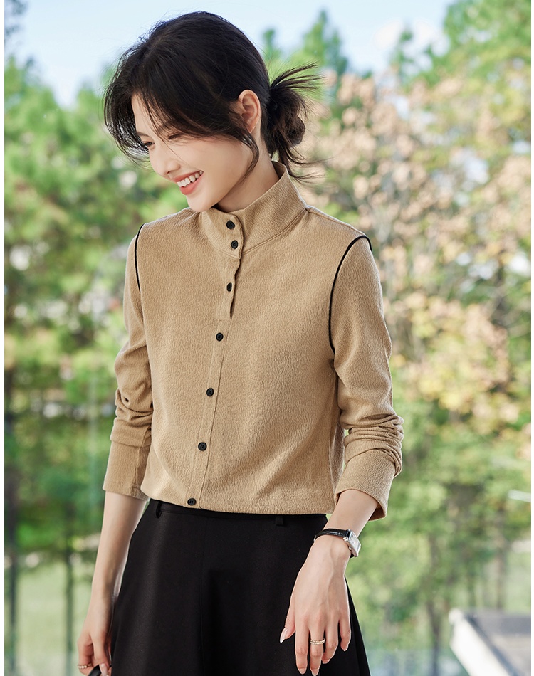 Splice all-match spring tops slim long sleeve shirt