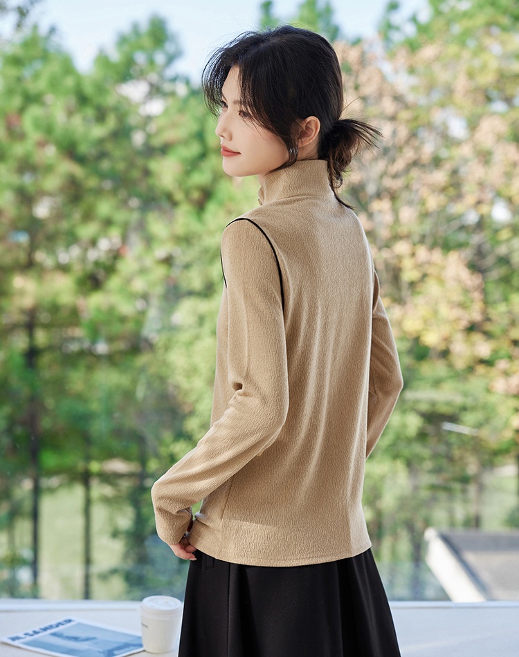 Splice all-match spring tops slim long sleeve shirt