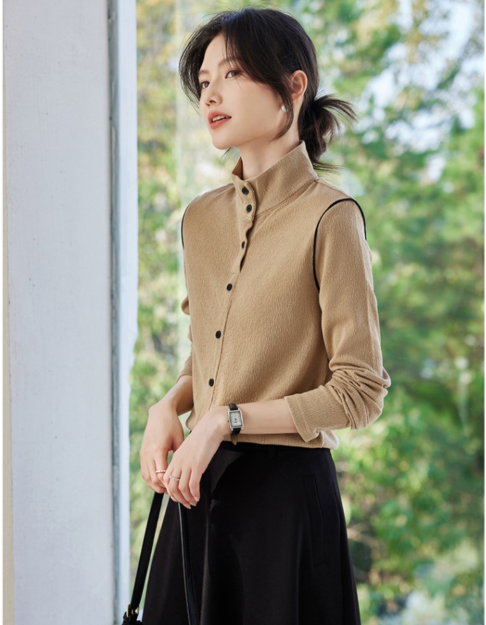 Splice all-match spring tops slim long sleeve shirt