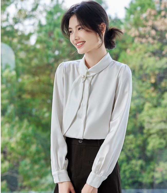 Spring Korean style bow tops all-match long sleeve shirt