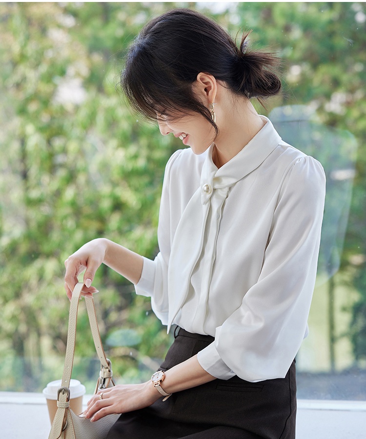 Spring Korean style bow tops all-match long sleeve shirt