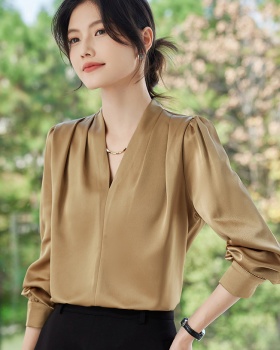 Satin spring shirt V-neck long sleeve tops for women