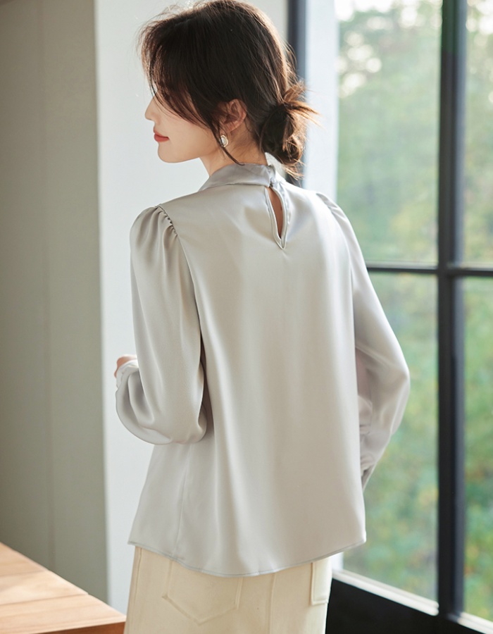 Korean style beading splice shirt spring bow tops