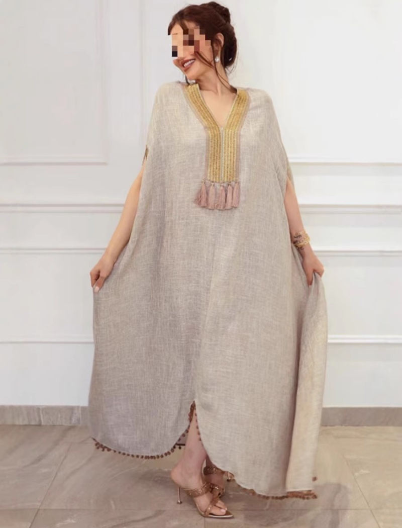 Tassels flax dress autumn and winter robe