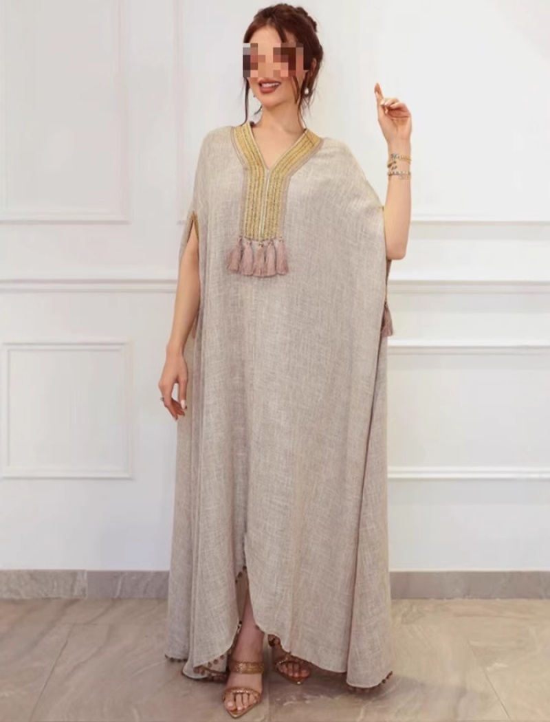 Tassels flax dress autumn and winter robe