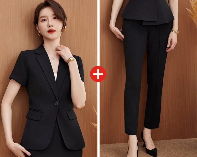 Short sleeve business suit overalls coat a set for women