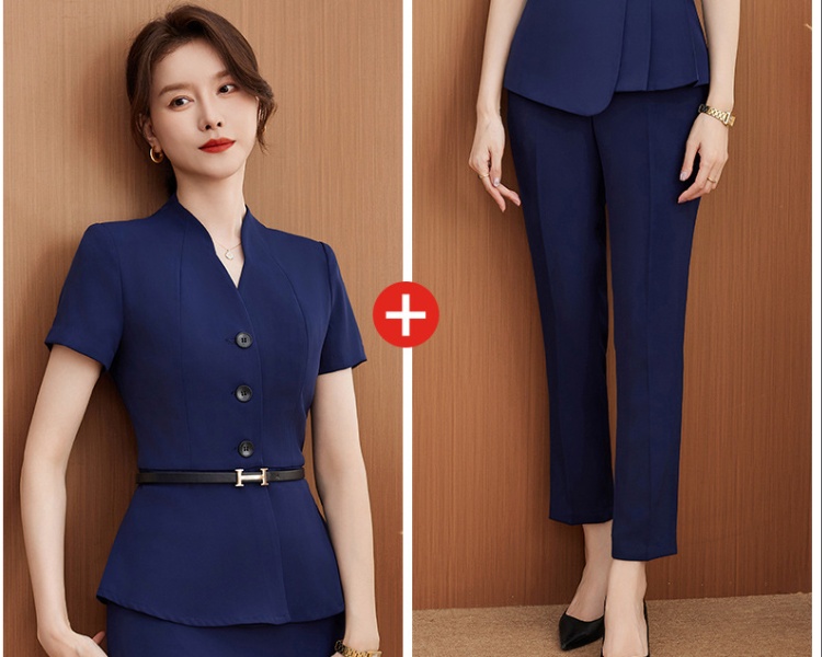 Short sleeve business suit profession belt 2pcs set for women