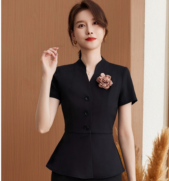 Short sleeve business suit profession belt 2pcs set for women