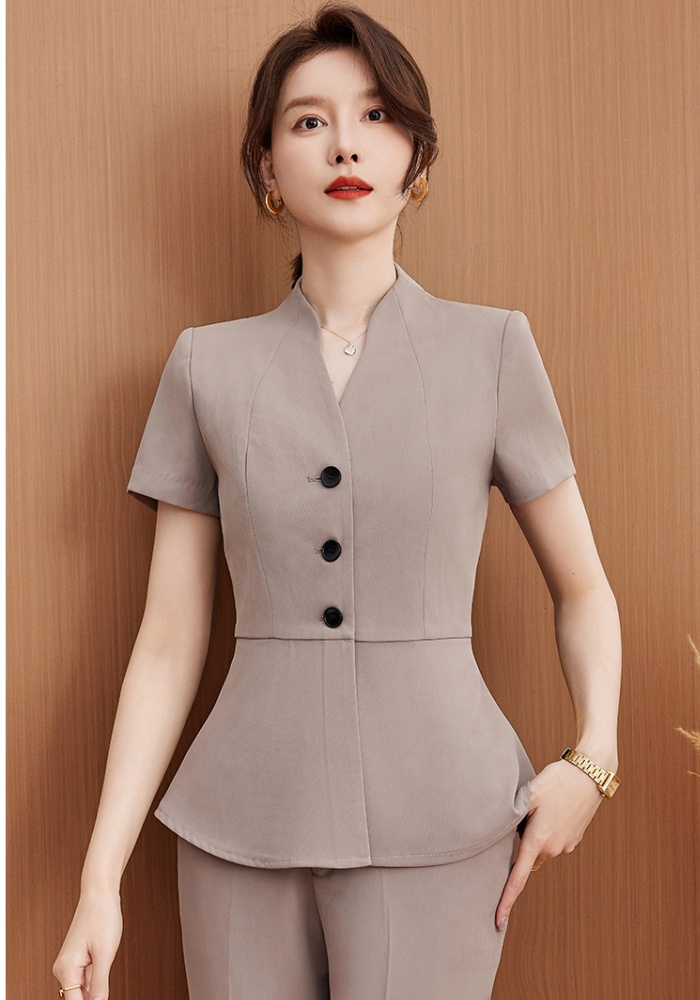 Short sleeve business suit profession belt 2pcs set for women