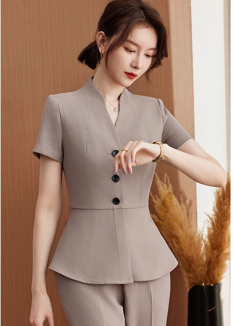 Short sleeve business suit profession belt 2pcs set for women