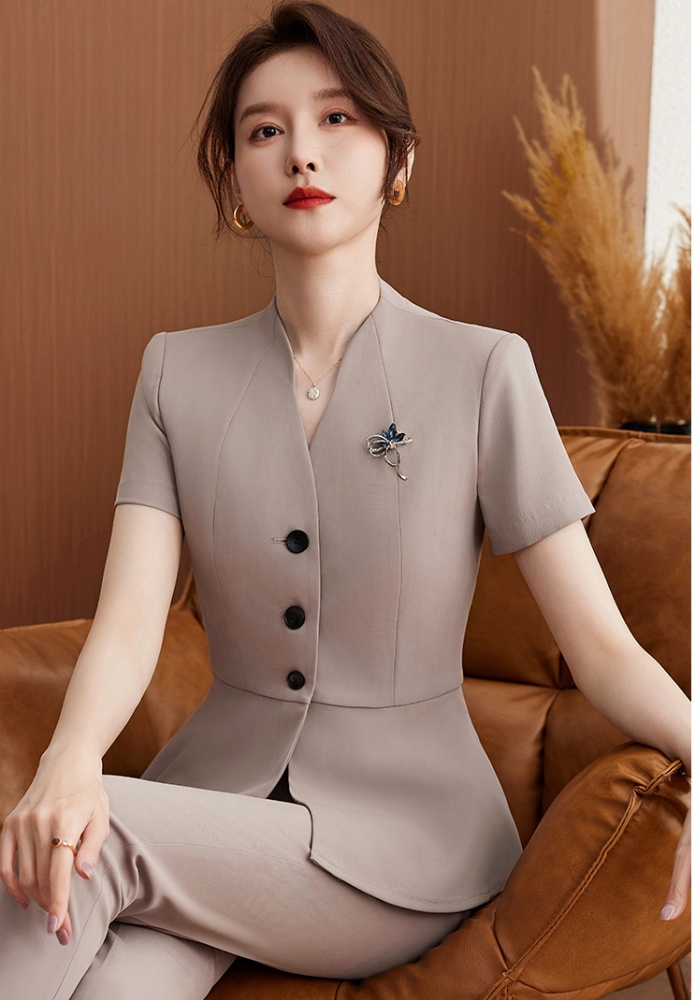 Short sleeve business suit profession belt 2pcs set for women