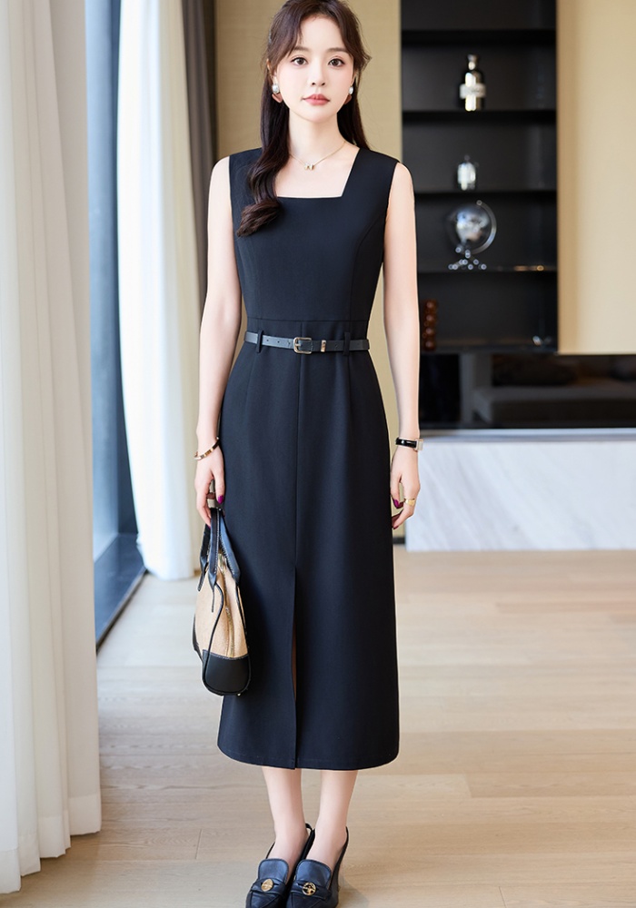 Black dress sleeveless belt