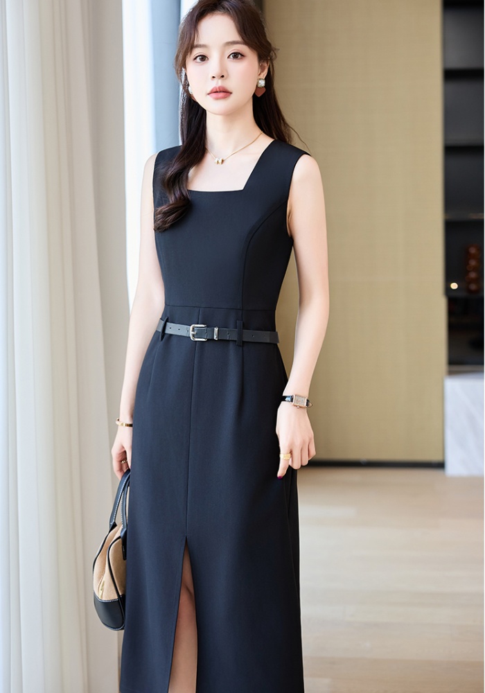 Black dress sleeveless belt