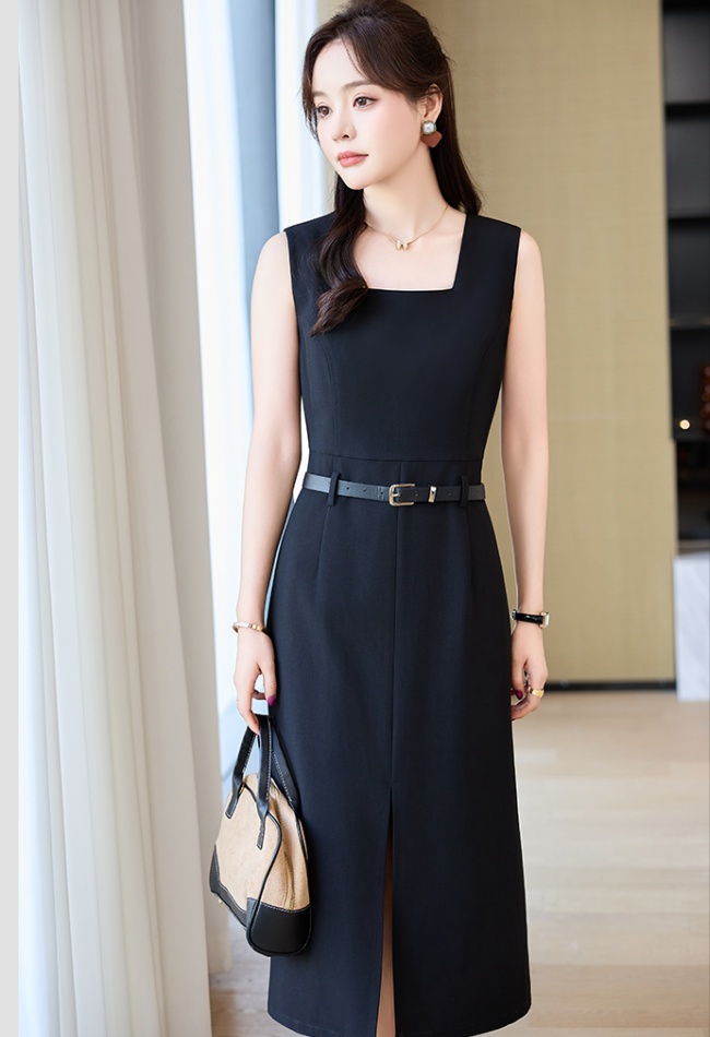 Black dress sleeveless belt