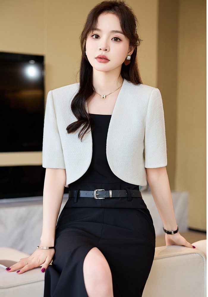 Black short sleeve dress overalls belt 2pcs set