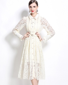 Apricot lace long dress hollow France style dress