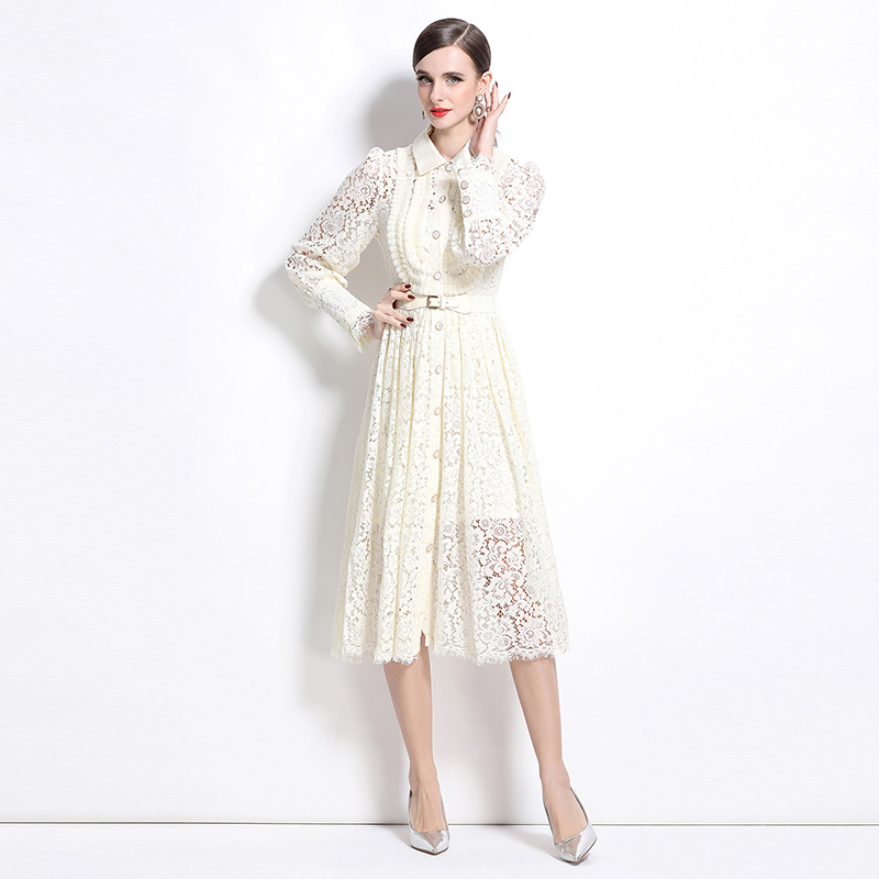 Apricot lace long dress hollow France style dress