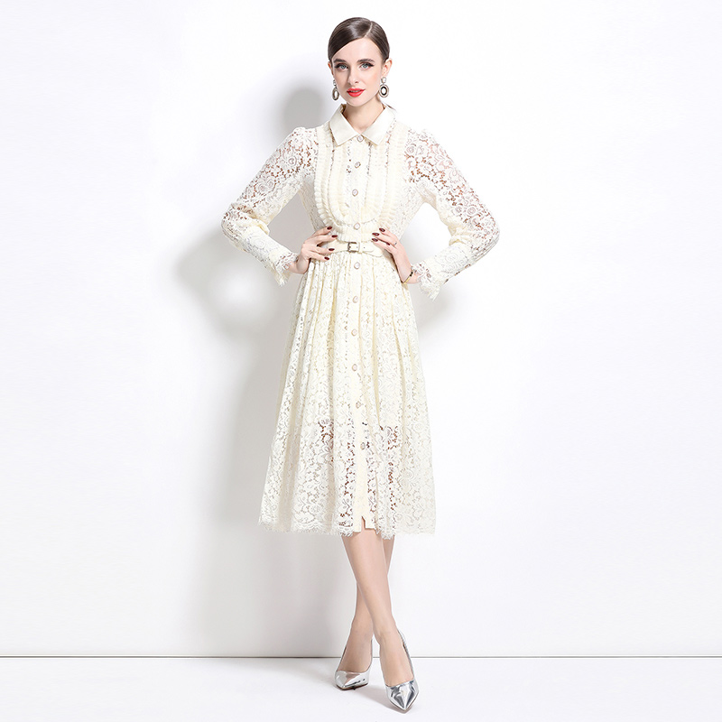 Apricot lace long dress hollow France style dress